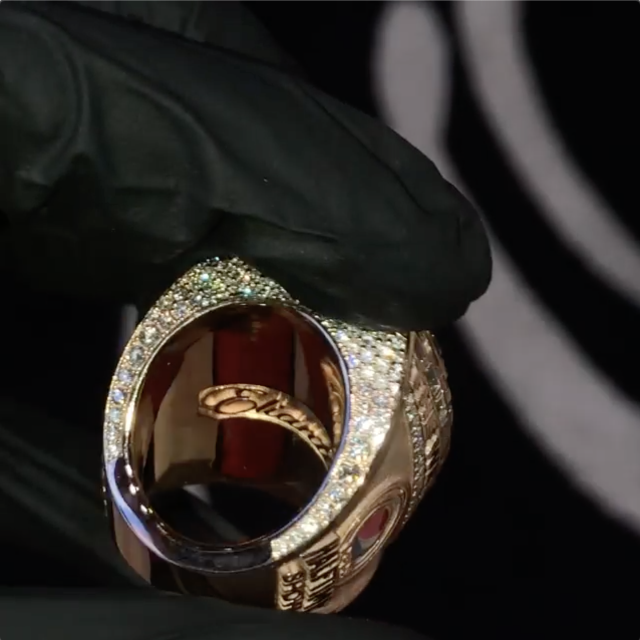 Side view of pave diamonds on The Weeknd's Super Bowl LV ring