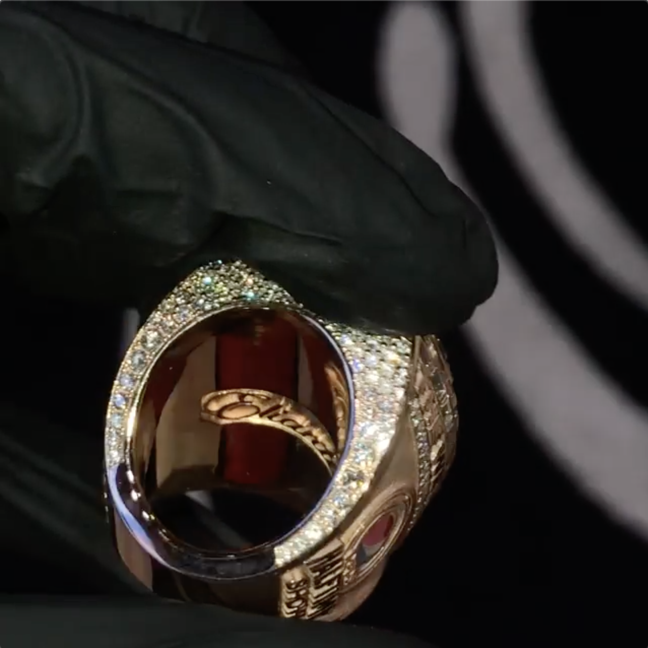 The Weeknd's Diamond Super Bowl Ring Is Worthy of a Champion 3 Side view of pave diamonds on The Weeknd's Super Bowl LV ring