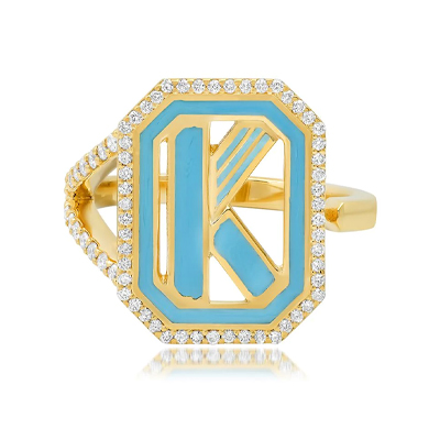 Gatsby Initial Ring with Diamonds