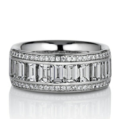Pavé And Vertical Baguette Diamond Wedding Band In Platinum