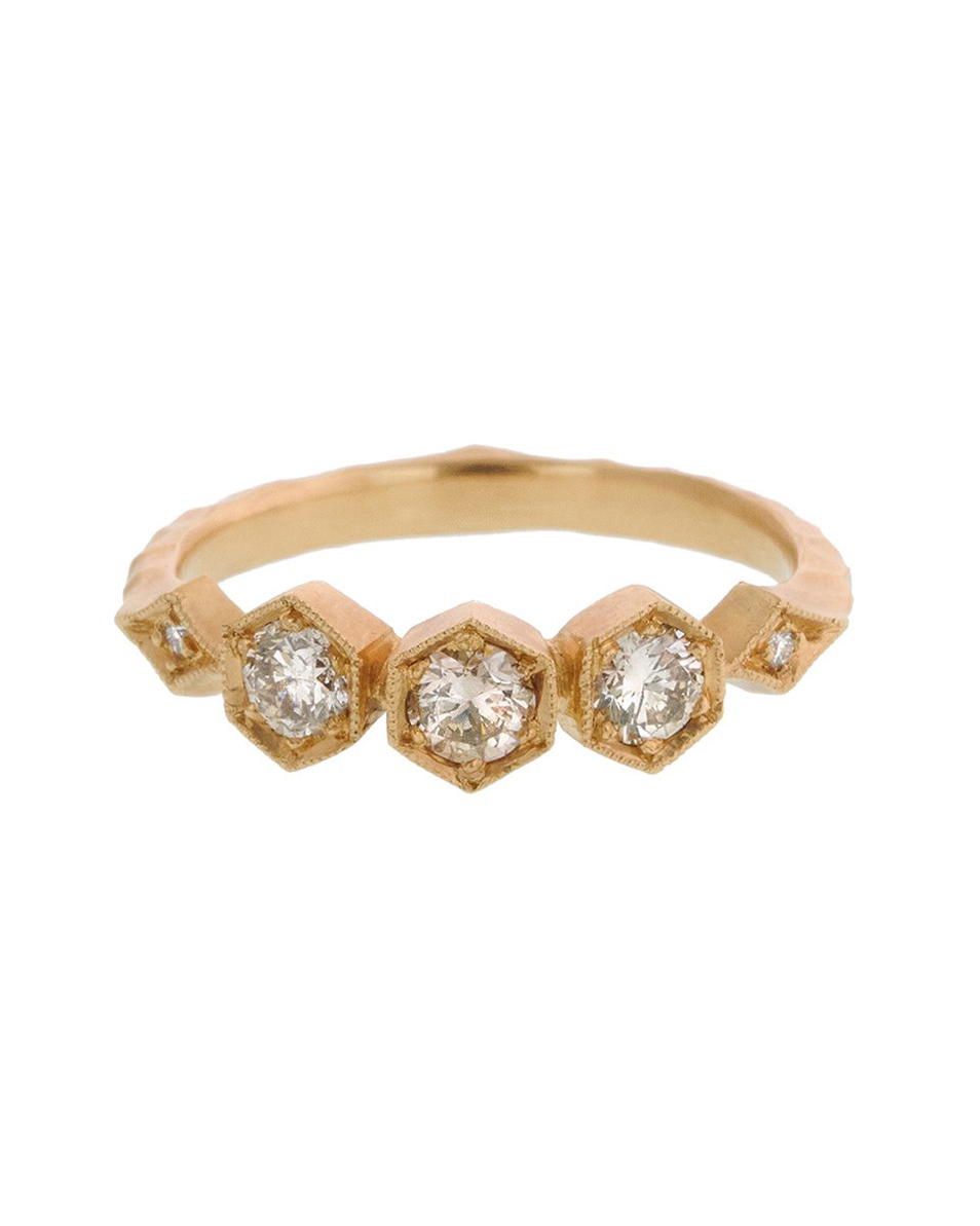 Cathy Waterman apricot diamond triple hexagonal ring