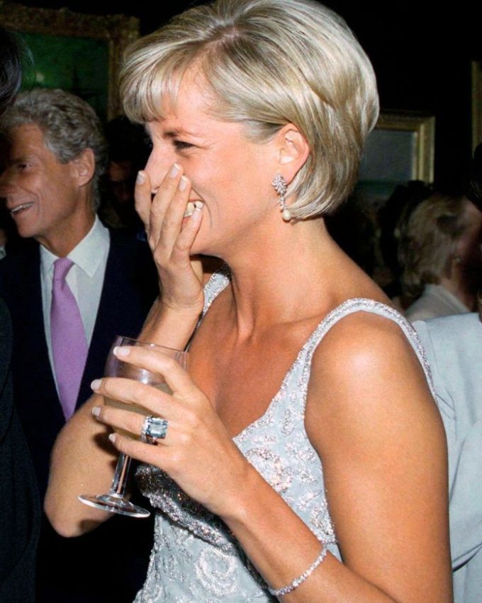 Princess Diana wears her diamond tennis bracelet while attending the Christie's pre-auction party in 1997. (Photo by Tim Graham Photo Library via Getty Images)