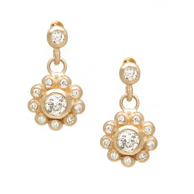 Bubble Flower Earrings With European Cut Diamond