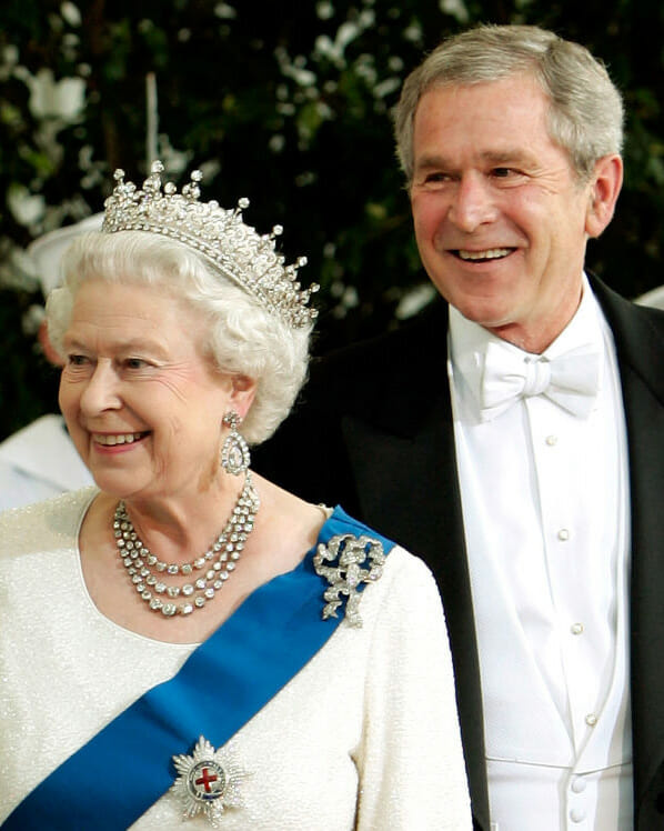 Queen Elizabeth and President George W Bush.