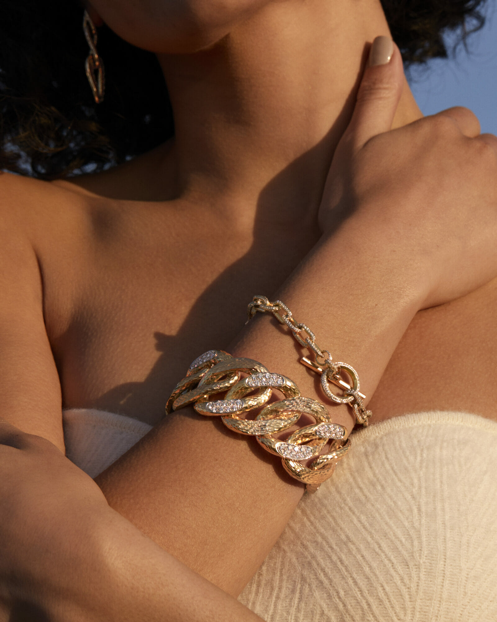 bracelet stack of diamond chains
