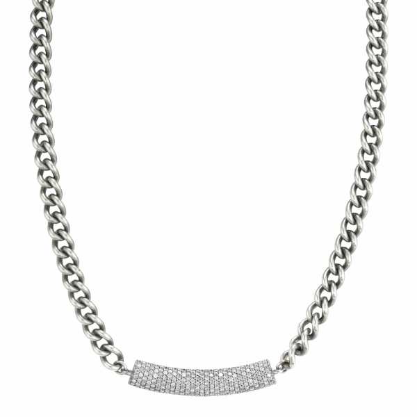 Short Curb Chain Necklace with Diamond Roll Bar