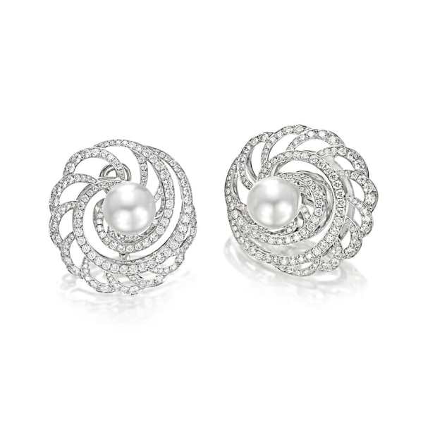 White Gold South Sea Pearl and Diamond Earrings