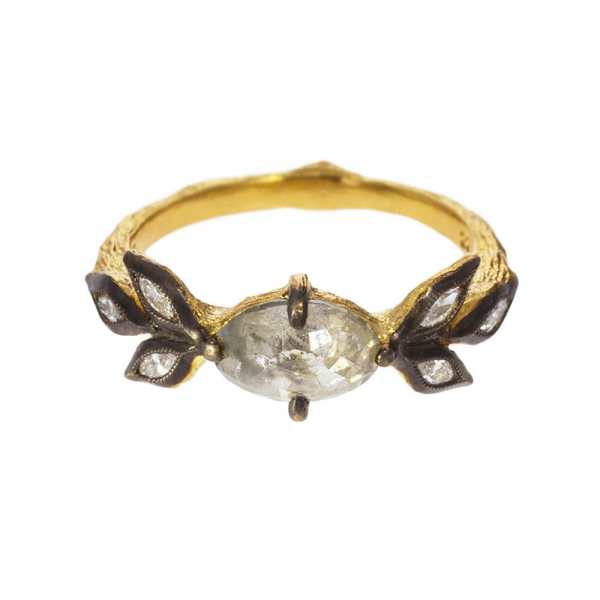 Rustic Diamond Marquise Leaf Ring