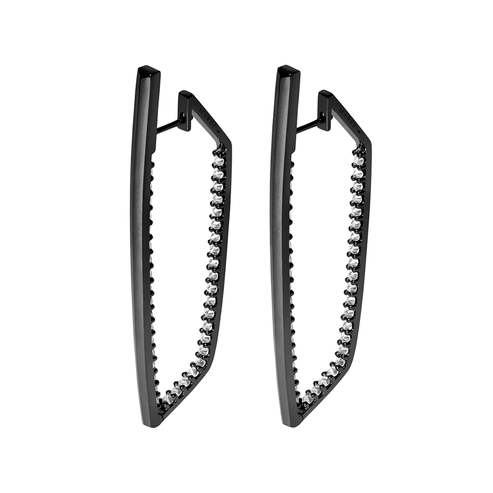 Lilith Pavè Diamond Studded Hinged Hoop Earrings – Black