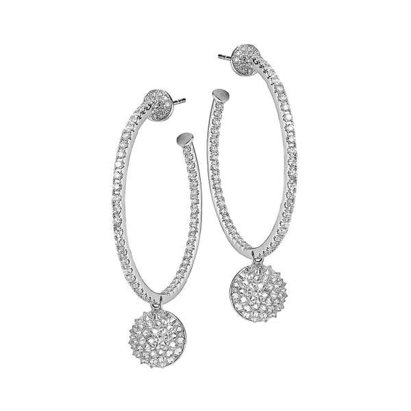 White Gold Hoops with Diamond Ball Drops