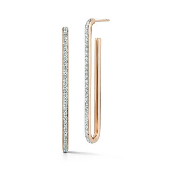 Saxon 18K Rose Gold and Diamond Extra Long Single Chain Link Earrings