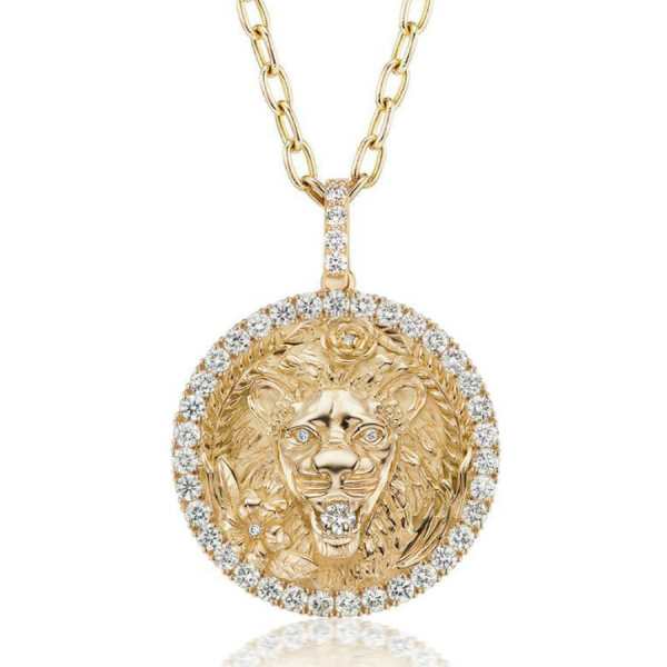 Diamond Leo zodiac medallion