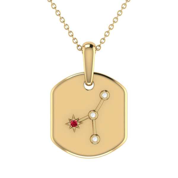 Cancer crab ruby & diamond constellation tag pendant necklace in sterling silver