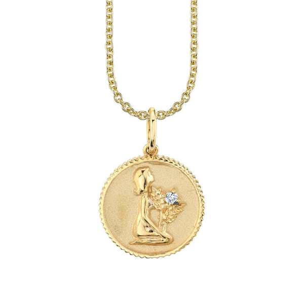 Gold & Diamond Small Zodiac Medallion Necklace – virgo