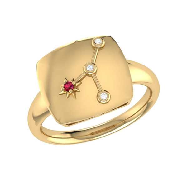 Cancer crab ruby & diamond constellation signet ring