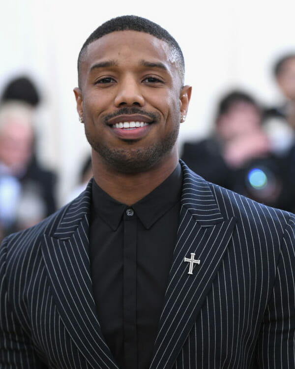 Michael B. Jordan looks handsome in bright red double-breasted