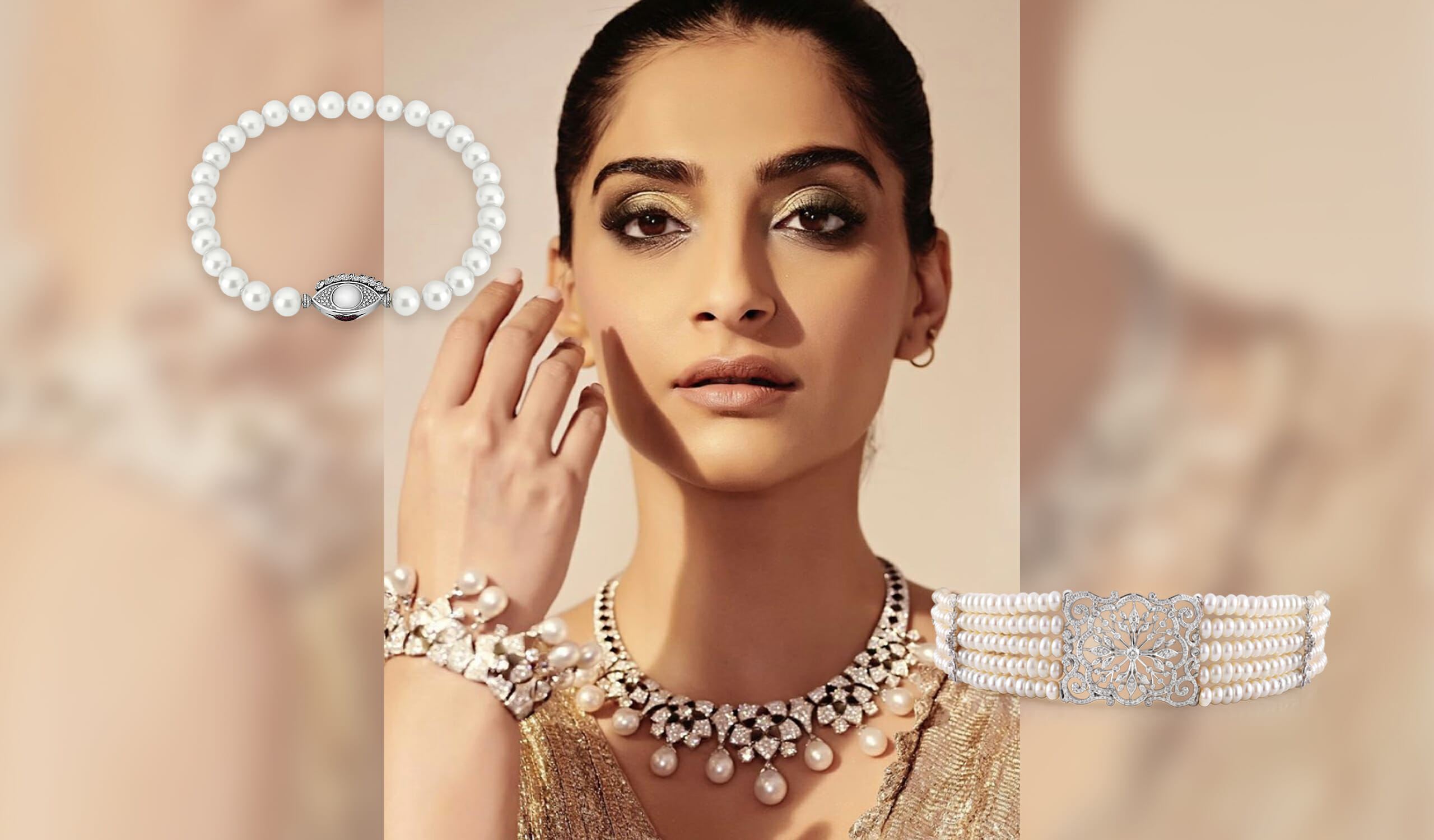 Sonam Kapoor styling Diamonds and pearl choker