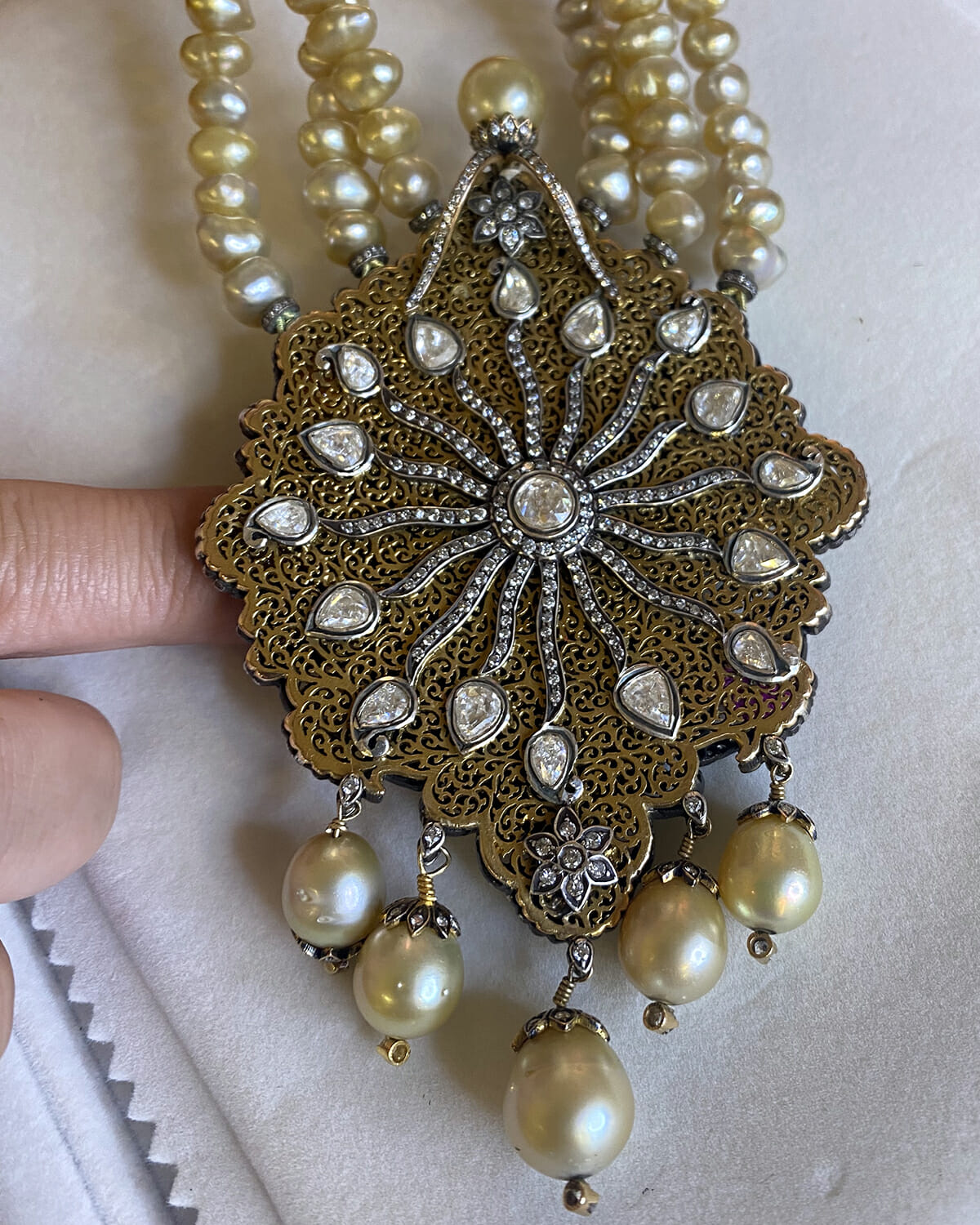 Artist Ashley Longshore Gets Personal About Diamonds 6 Antique diamond and pearl necklace.