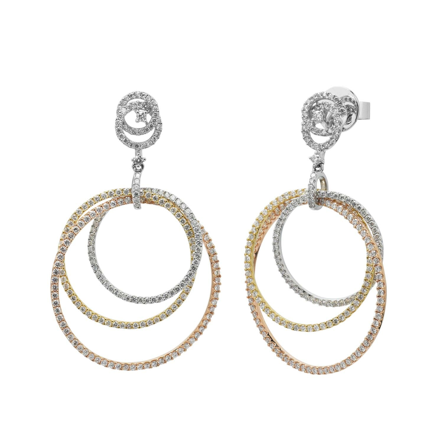 Diamond Circle Earrings in 18kt White Yellow and Rose Gold