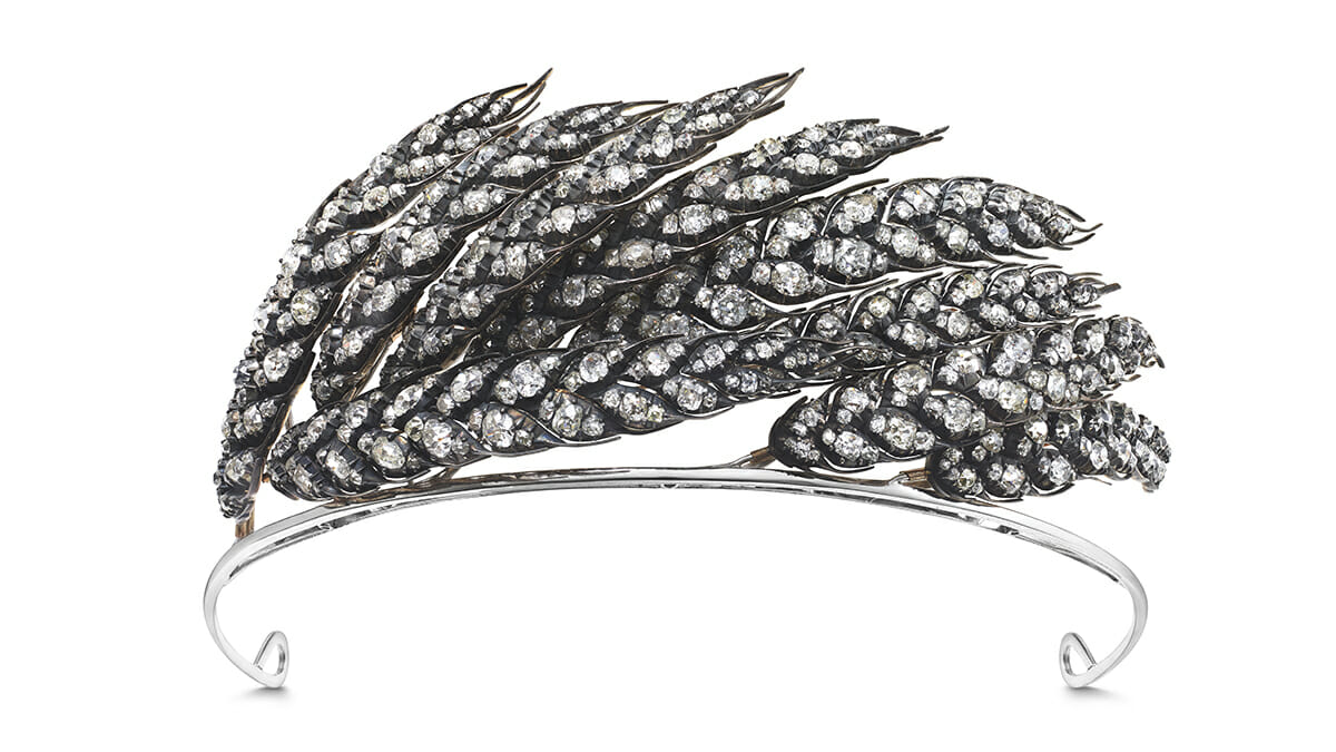 6 Must-See Diamond Jewelry Pieces in Chaumet’s New "Joséphine and Napoléon" Exhibition 2 Chaumet exhibit featuring Wheatsheaf Tiara