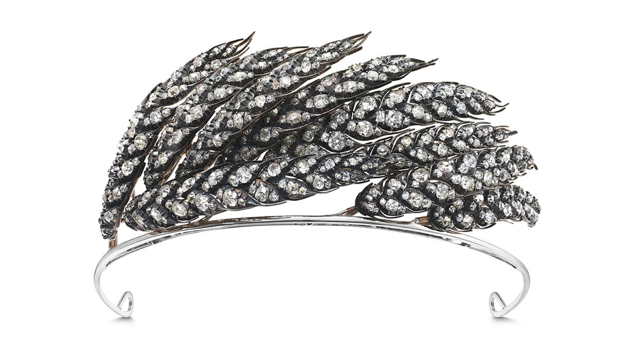 Chaumet exhibit featuring Wheatsheaf Tiara