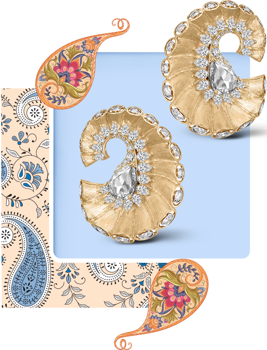 gold and diamond paisley earrings