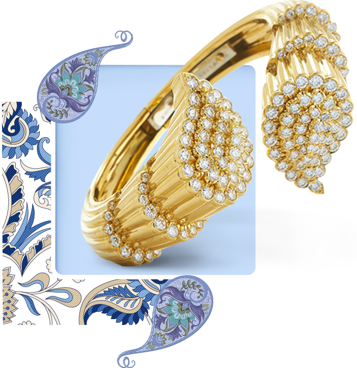paisley design on a natural diamond studded cross over bracelet