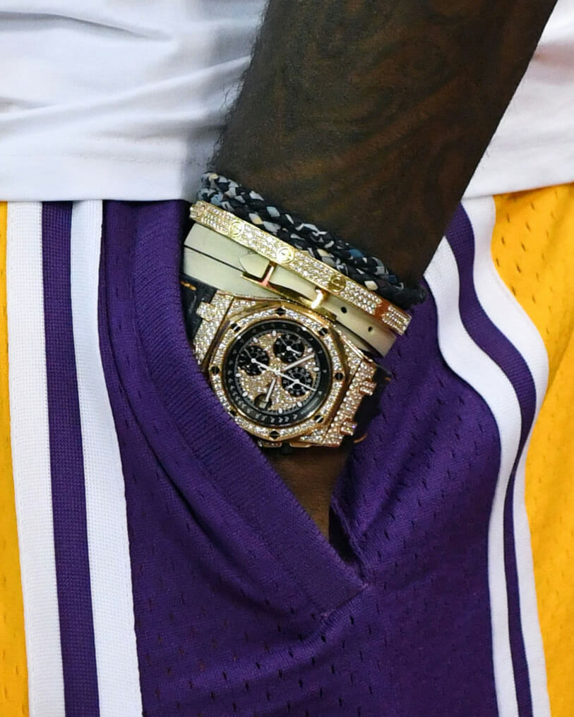 NBA player Lebron James diamond watch and bracelets.