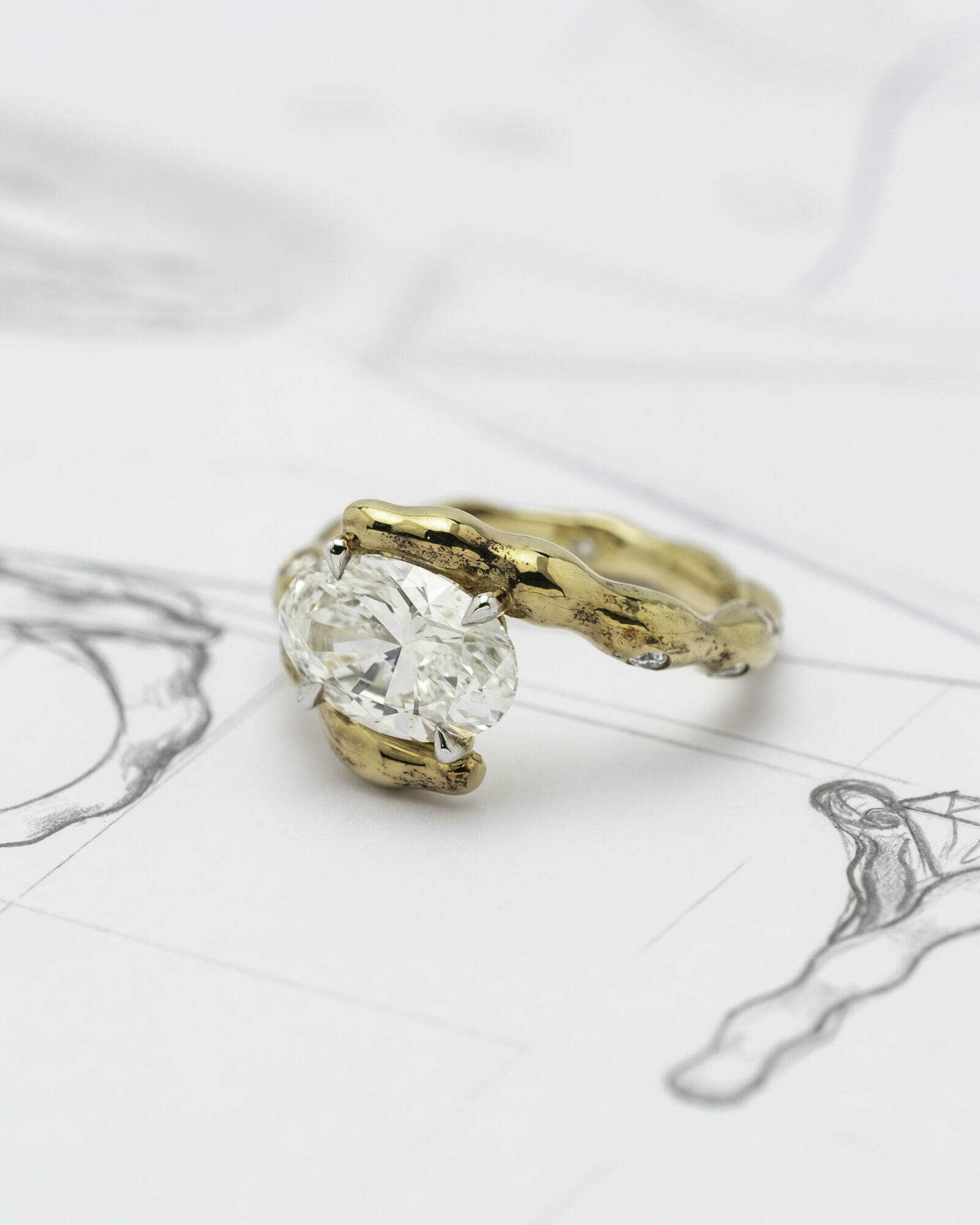 diamond jewelry designer  Studio Renn Diamond Set In Cement