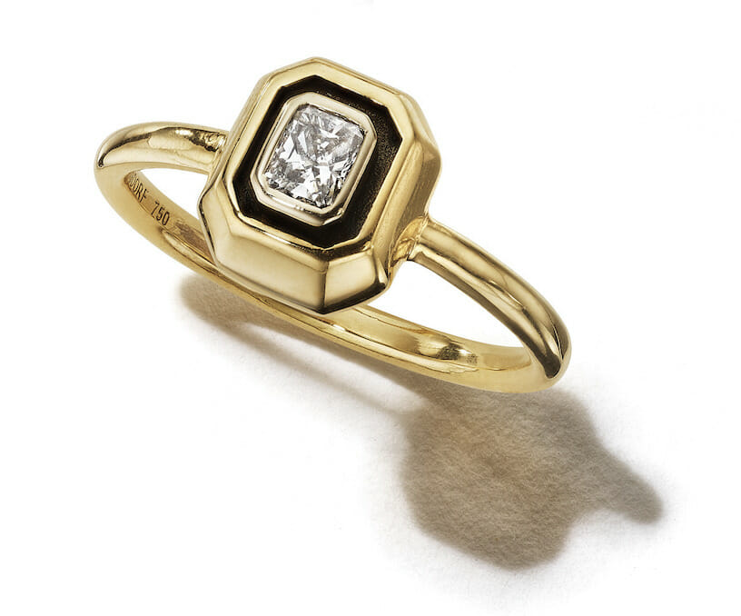 engagement ring ideas jewelry designer Nina Runsdorf Ring with Black Enamel