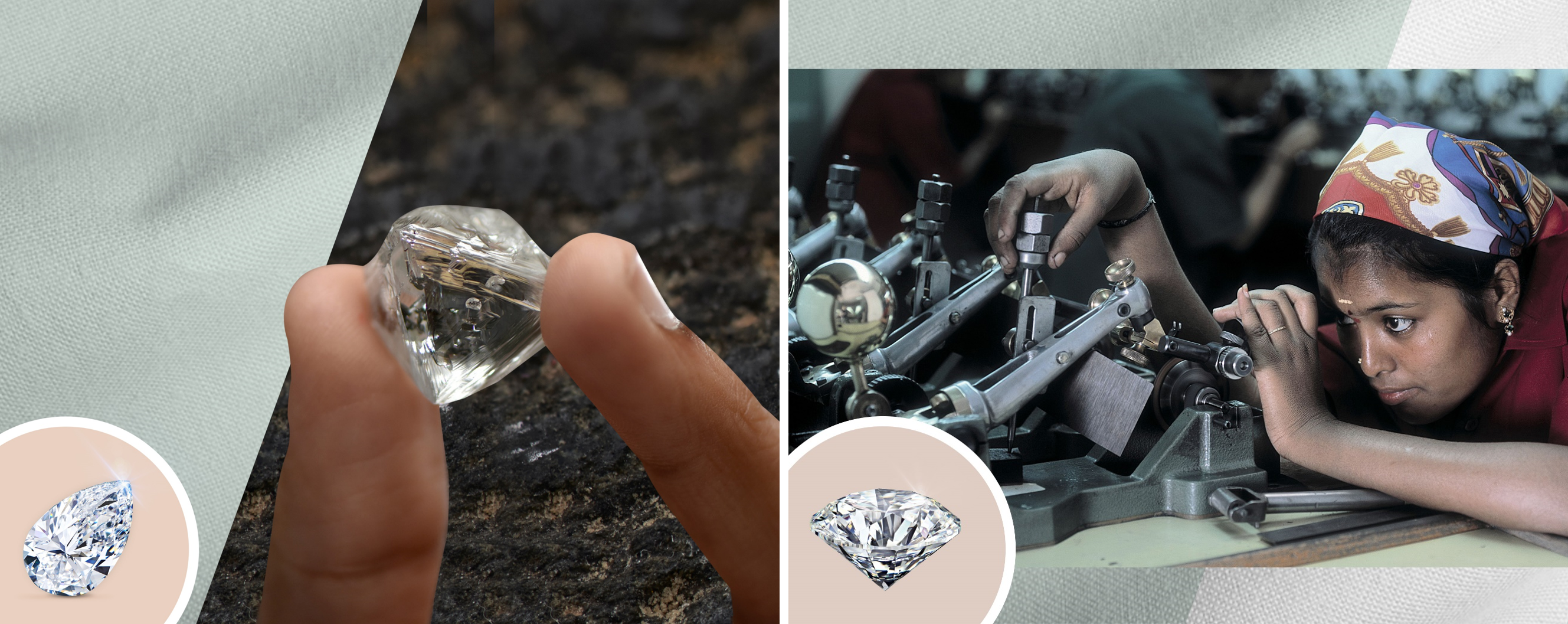 Diamonds cut and polished by skilled karigars