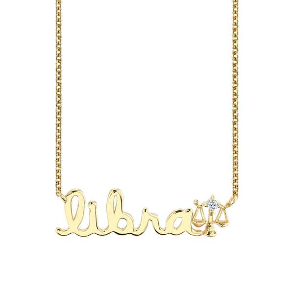 Libra Gold & Diamond Zodiac Script Necklace