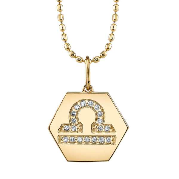 Libra Gold & Diamond Hexagon Zodiac Necklace