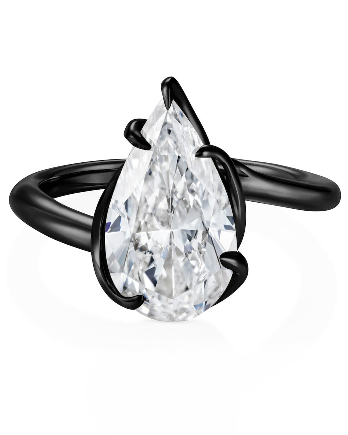 Thelma West Custom Black Ceramic Rebel Black Ring with Pear Shaped Diamond engagement ring