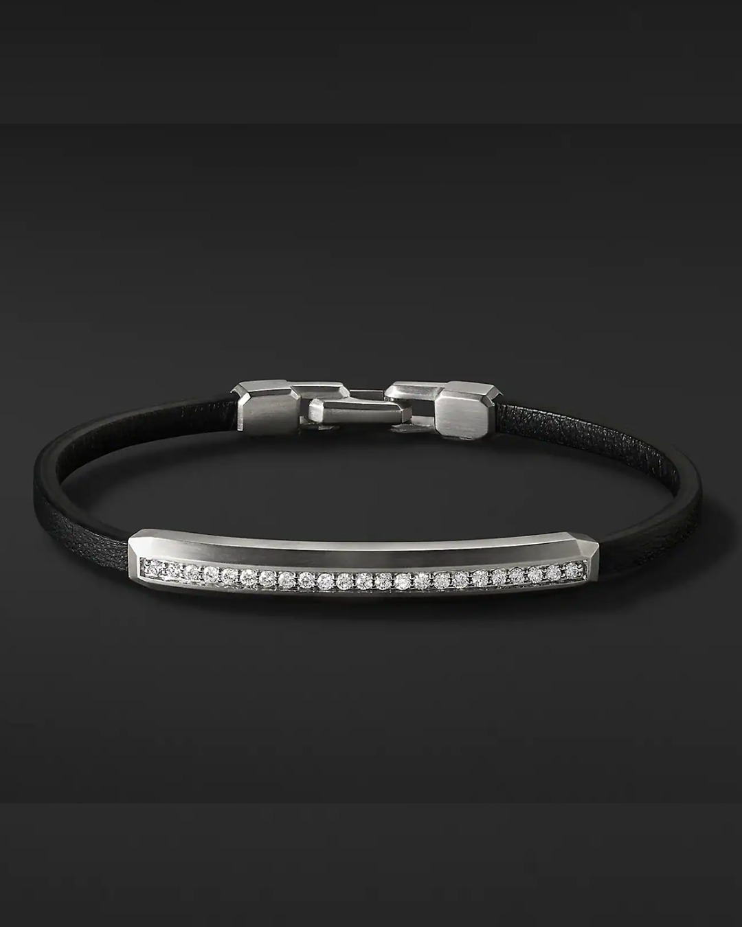 David Yurman Pave Leather ID Bracelet with Black Diamonds