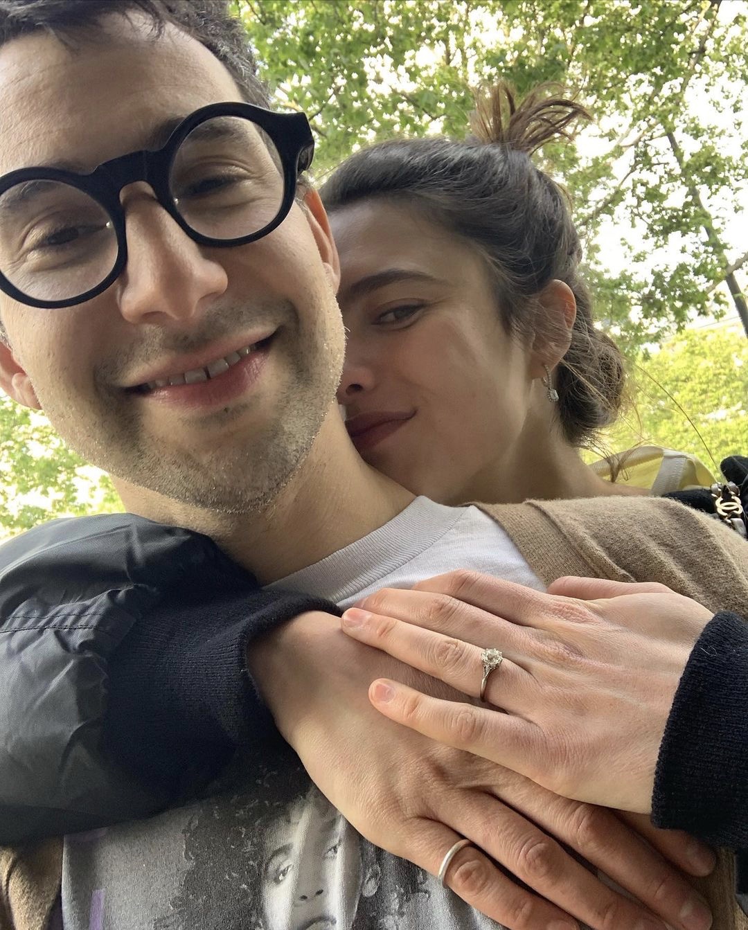 Margaret Qualley's Round Diamond Engagement Ring from music producer Jack Antonoff