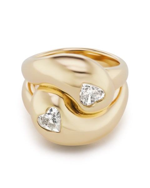 Knot Ring with Two Diamond Hearts