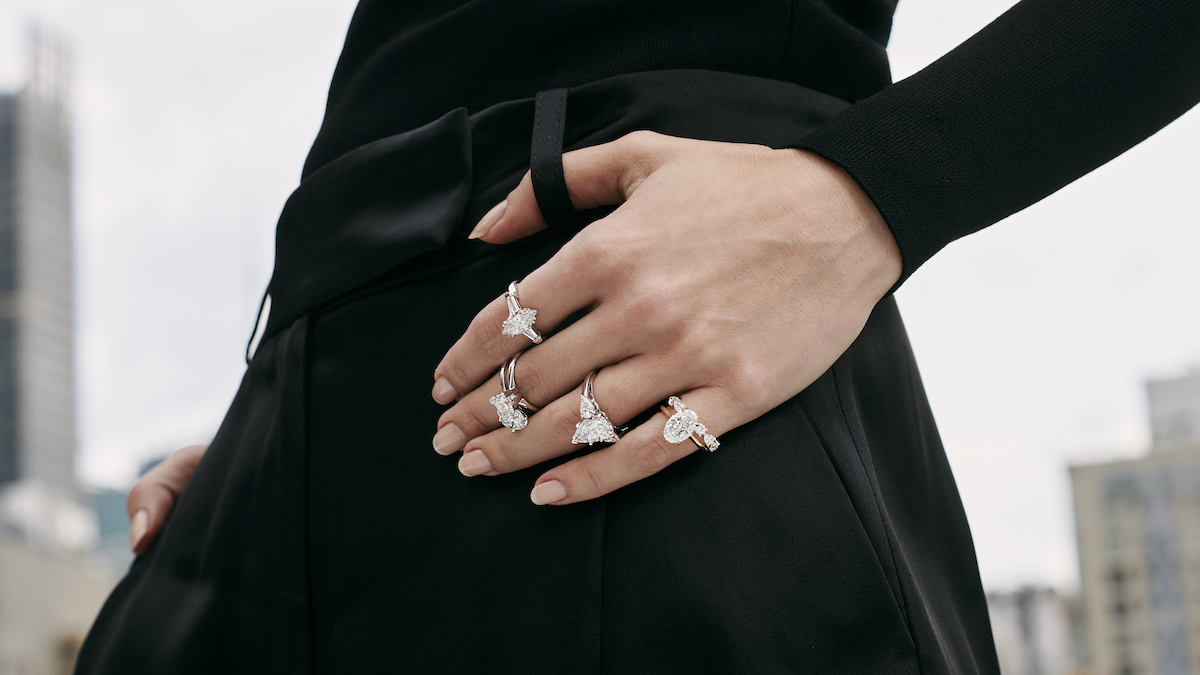 Natural Diamond Engagement Ring Stack On Every Finger Photoshoot for Only Natural Diamonds