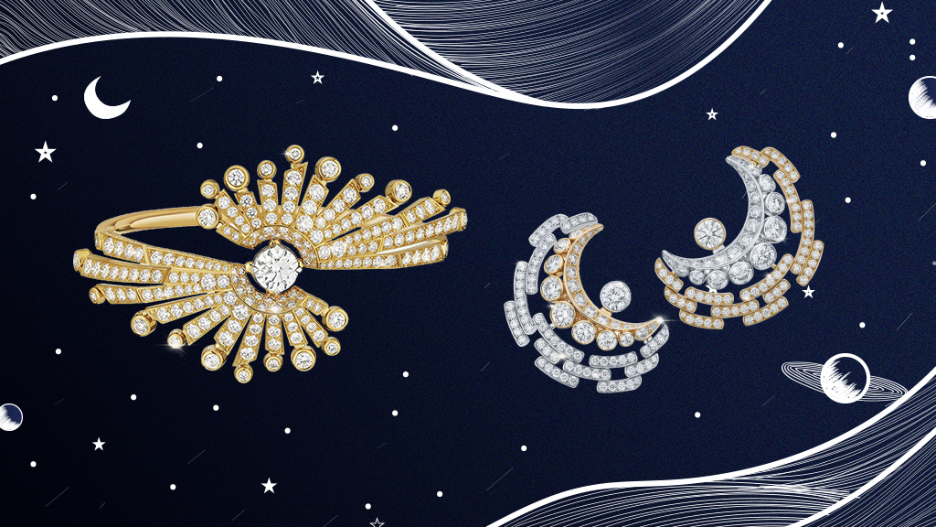 High jewellery collection of soleil contraste bracelet and la lune solaire earrings