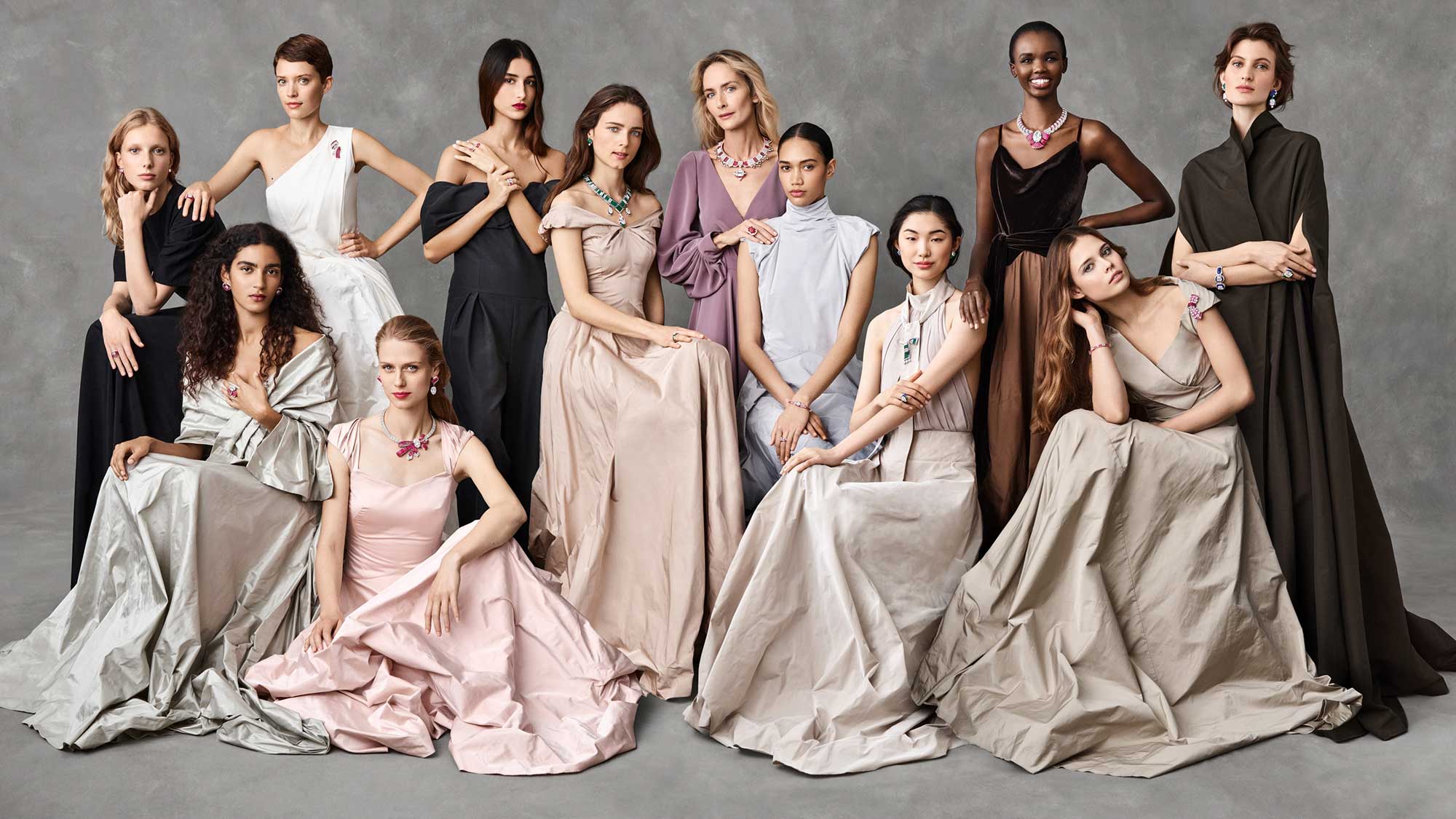 Models wearing pieces with diamonds cut from the 910-carat Lesotho Legend. (Courtesy of Van Cleef & Arpels)