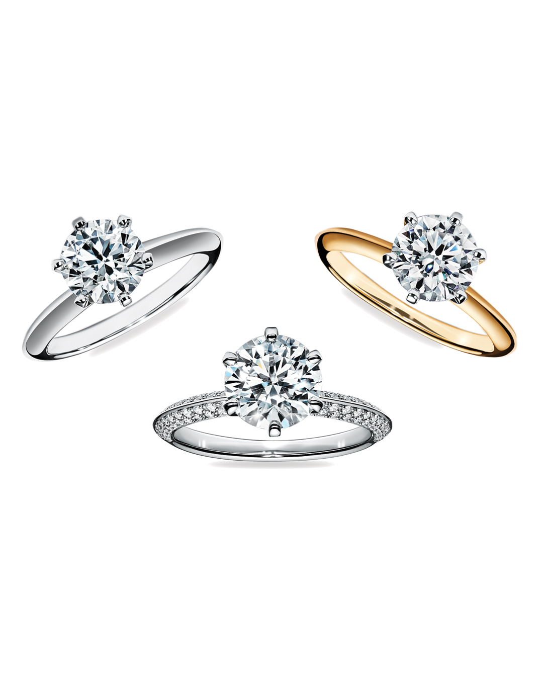 Platinum and yellow gold diamond engagement rings