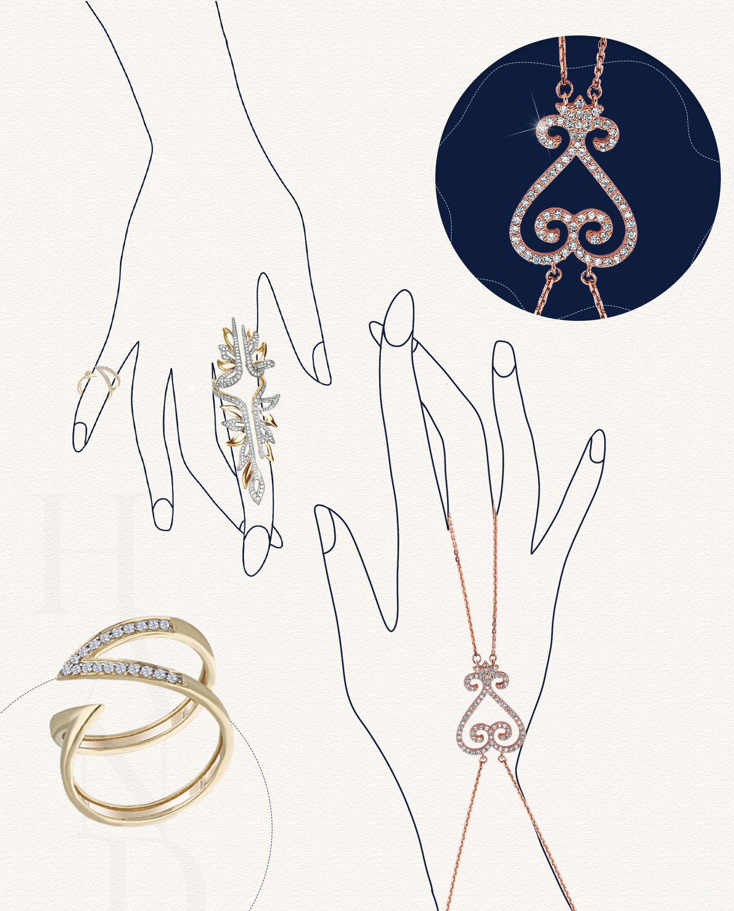 Diamond Body Jewellery: Hand Chain 
