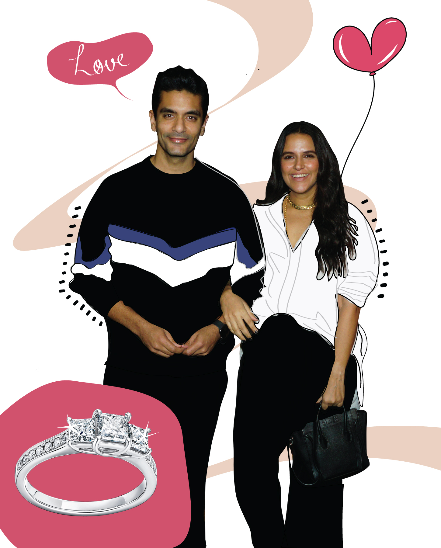 Angad Bedi & Neha Dhupia - diamond engagement ring
