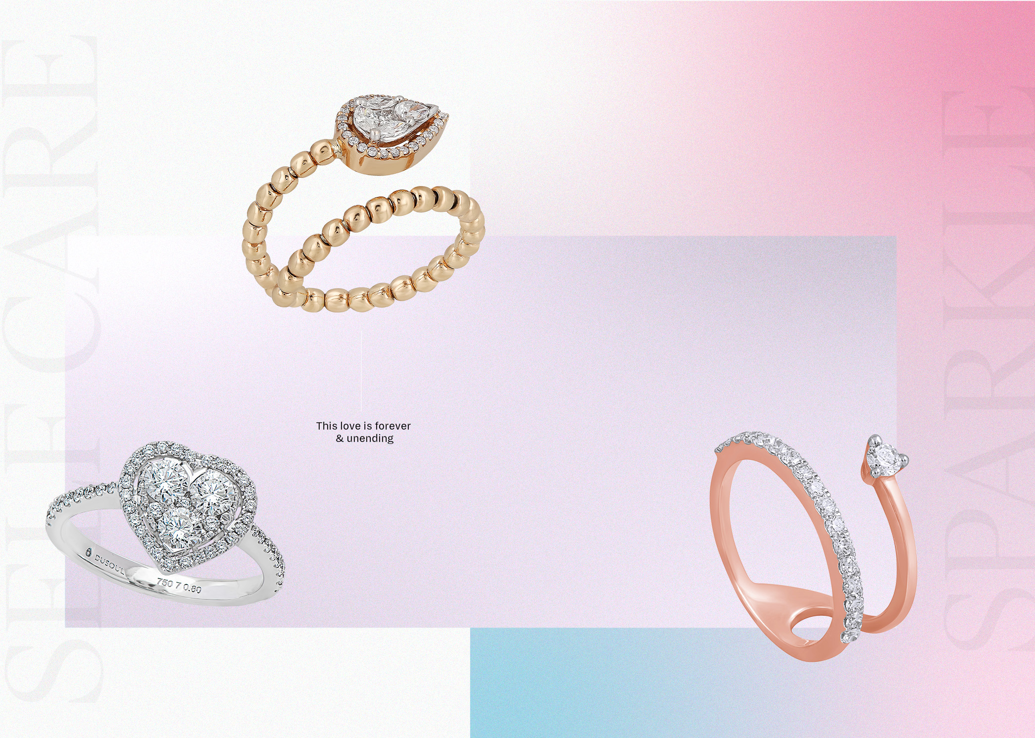Jewelry: Rose Gold Ring by Shea Luxe, Gold Ring by Al Anwar, Heart Ring by Dusoul by Dhamani 