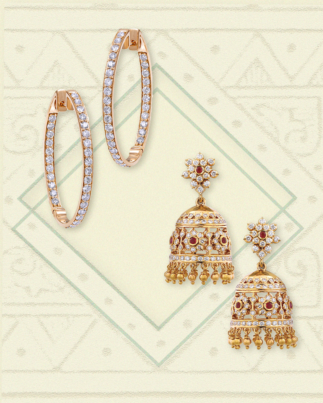 Akshaya Tritiya: A Festival of Prosperity and New Beginnings 3 Hoops by KAJ Fine Jewellery, Jhumkas by VBJ