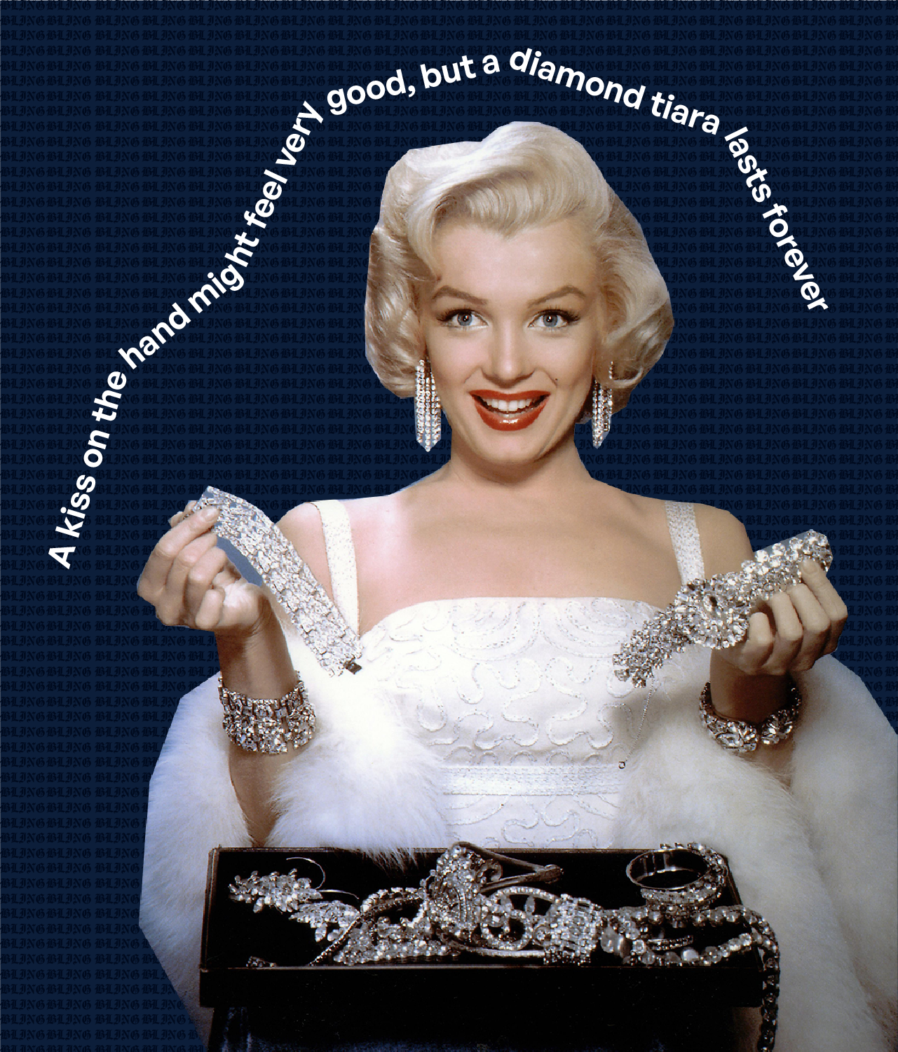 Marilyn Monroe wearing a natural diamonds jewellery with antique pear shape