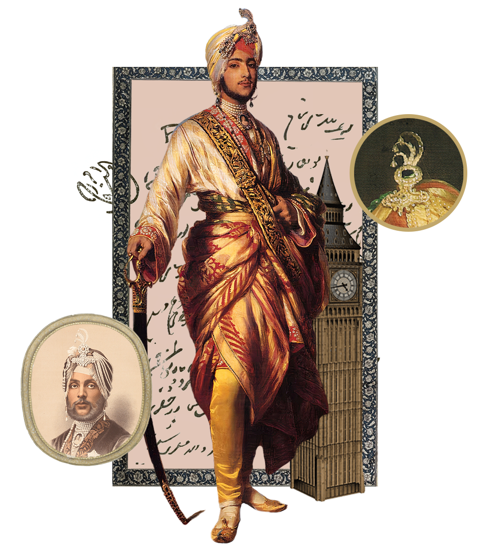 Maharaja Duleep Singh wearing diamond sarpech and jewellery 