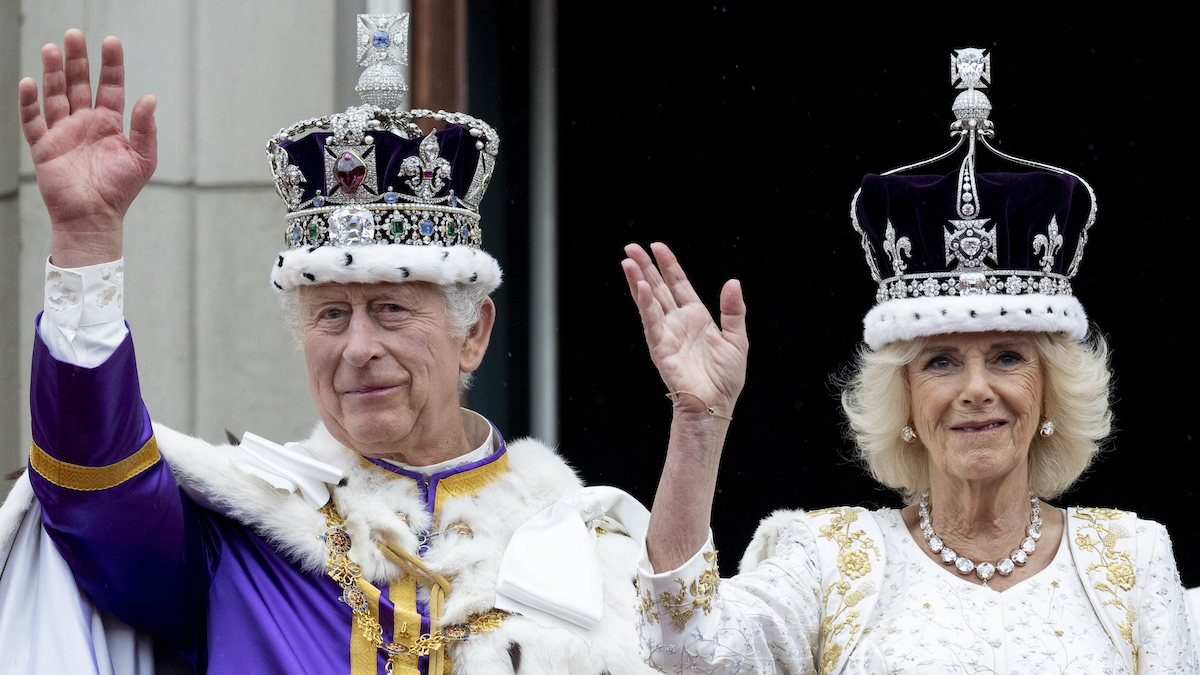 King Charles III and Queen Camilla on the balcony of Buckingham Palace during their Coronation on May 6, 2023, in London, England. (Getty Images)