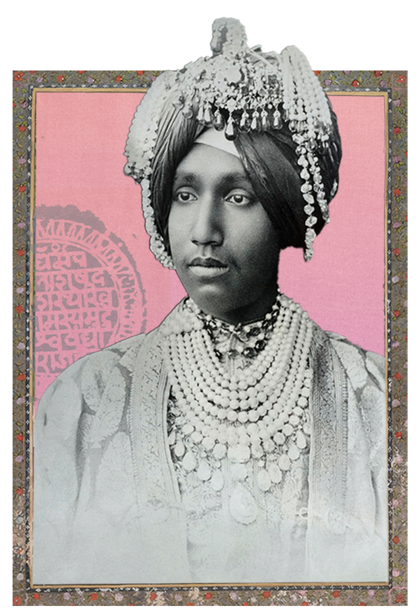 Indian Maharajah wearing diamond sarpech and jewellery