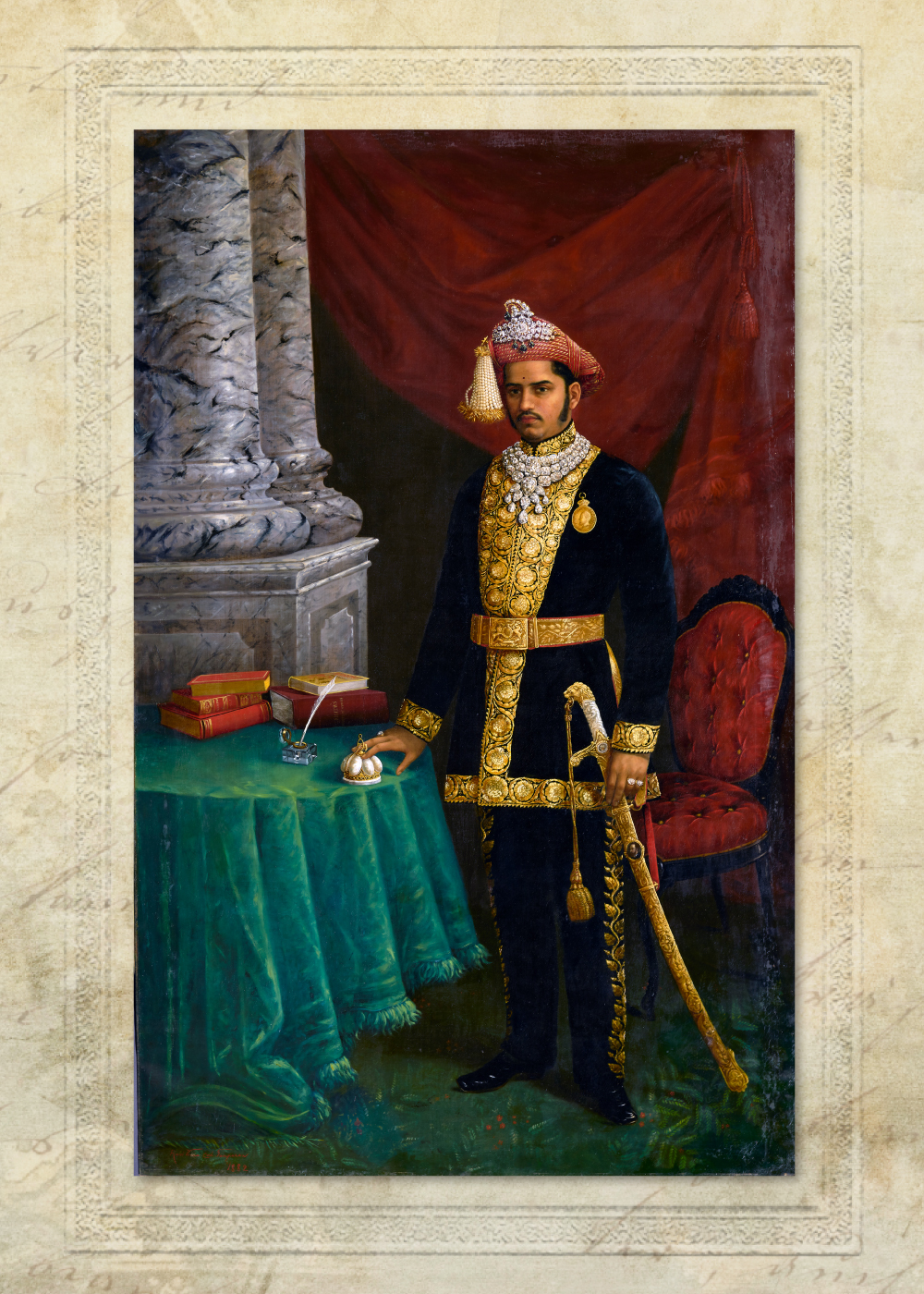 The Master of Light 4 Maharaja Sayajirao III wearing three-tiered diamonds necklace around his neck